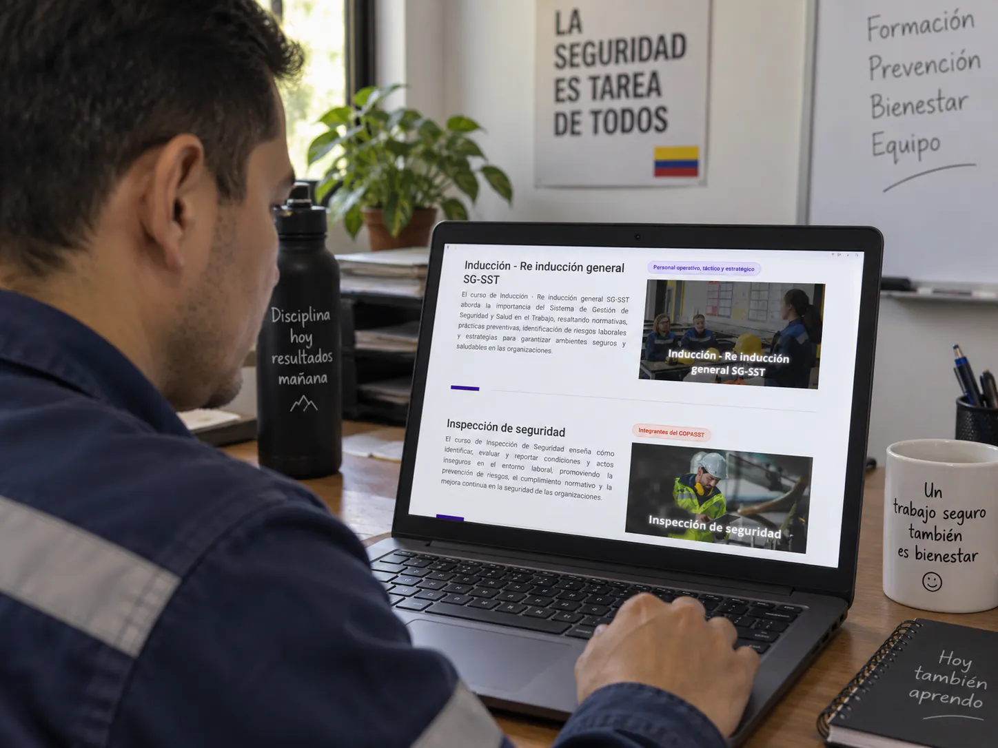 Colaborador tomando un curso virtual de la Academia de Mundo Ocupacional